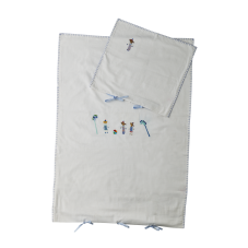 Baby Bed Linen Set White with Blue Embroidery Rice DK